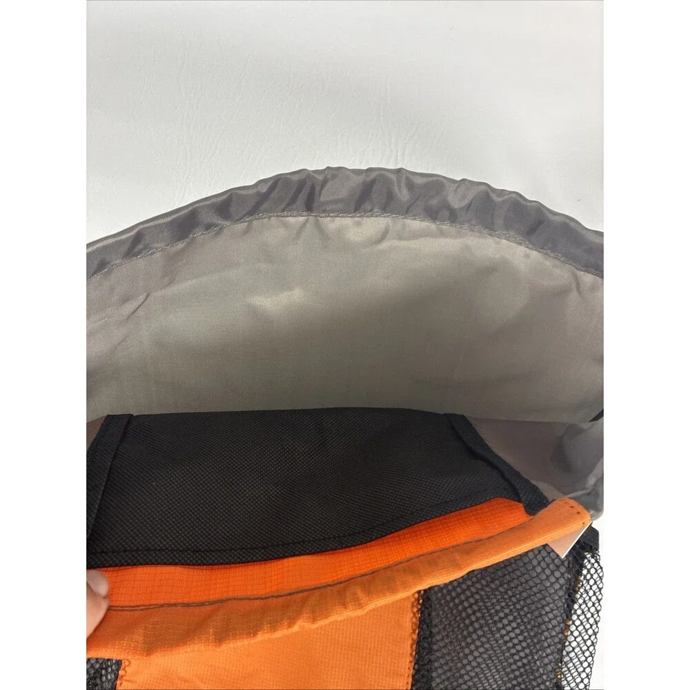 CMBags Orange Gray Drawstring Backpack Cinch Sack Mesh Pockets Front Zip Pockets